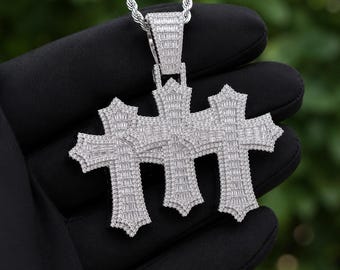 Mens Cross Necklace Gold Bling Multi Layer Cross Pendant Iced Out Cubic Zirconia Hip Hop Jewelry Birthday Gift for Hubby
