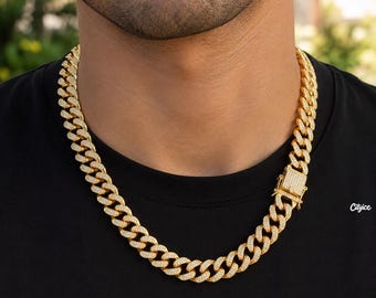 13mm Iced Out Cuban Link Chain,Hip Hop Jewelry for Men,Bling Choker Necklace,CZ Diamond Miami Cuban Necklace,Gifts for Boyfriend