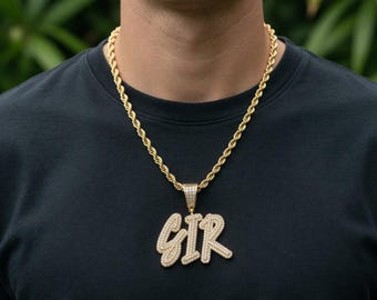 Personalized Bubble Letter Necklace Iced Out Name Pendant Custom Bling Initial Chains Hip Hop Jewelry Crystal Choker Gift for Her/Him
