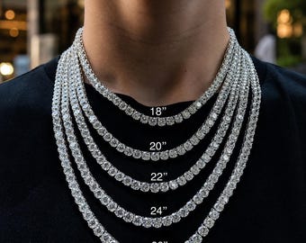 Iced Out CZ Tennis Chain Necklace, 3mm 4mm 5mm 6mm Bling Cubic Zirconia Choker, Hip Hop Jewelry, Unisex Gift for Men Women