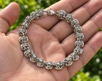 Stainless Steel Woven Twist Chain Bracelet Handmade Silver Chunky Rope Chain Hip Hop Punk Jewelry Gift for Men Women