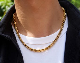 Rope Chain Men 12mm Thick Braided Necklace Hip Hop Rapper Jewelry Base Chain for Pendant Nightclub Party Accessories