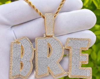 Iced Out Custom Bubble Letters, Two Tone Name Necklace for Women Men, Personalized Alphabet Choker, 3mm Twist Chain Drip Gift