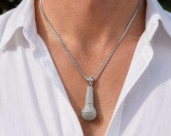 Urban Streetwear Microphone Chain, Y2K Iced Out Mic Necklace for Men Women, Chunky Hip Hop Pendant, Edgy Rapper Jewelry, Statement Piece