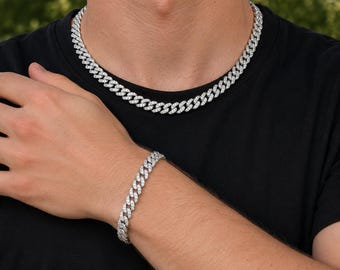 Diamond Cuban Chain 9mm Silver Choker Men Iced Out Miami Cuban Link Bracelet Trendy Hip Hop Punk Jewelry Unisex Street