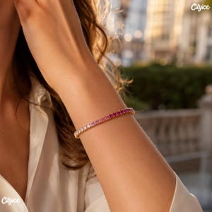 Ombre Pink Tennis Chain, Women Crystal Choker, Girls Gradient Necklace, Gold Plated Bracelet, Dainty Jewelry Birthday Gift for Her image 4
