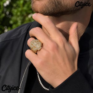 Iced Out Dollar Sign Ring, Hip Hop Money Band Jewelry, Bling CZ Statement Rings for Men, Gold Silver Pinky Ring, Hustler Gift