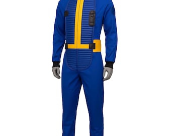 Fallout Vault Suit Cosplay Costumes With Leather Armor | Blue Vault Dweller Jupsuit | Fallout Cosplay Outfit | Halloween Costume Custom Size