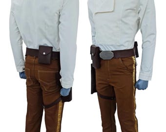 Han Solo Inspired Cosplay Outfit | Star Wars Stripe Pants with Leather Belt & Shirt | Smuggler Costume for Comic Con Halloween