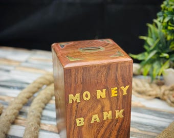 Handmade Wooden Piggy Bank With Key Lock  ,keepsake Coin Box for Kids ,