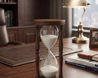 Large Wooden Hourglass, 60 Minute Sand Timer, Executive Desk Decor