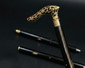 Vintage Brass Handle Walking Cane | Elegant Gentleman Walking Stick | Victorian Style Accessory