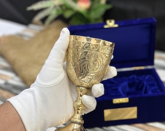 Personalized Engraved Brass Chalice Goblet – Medieval Gothic Wine Cup