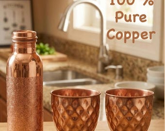 Handmade 100% Pure Cooper Bedroom Water Bottle | Ayurvedic Vessel for Night Hydration & Detox