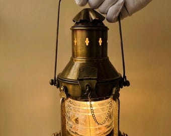 Vintage Nautical Brass Lantern – 10 Inch Kerosene Oil Lamp, Maritime Ship Style Decor
