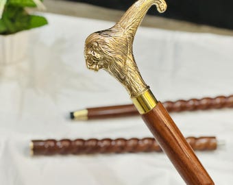 Vintage Lion Brass Handle Walking Cane | Elegant Gentleman Walking Stick, Victorian Style