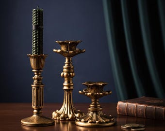 Vintage Brass Candlestick Holder Set, Victorian Gothic Table Decor