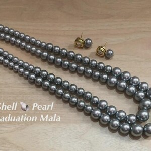 Conjunto de collar de graduación de perlas grises, mala de conchas de múltiples hebras, elegante collar largo de cuentas
