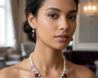 Collar de perlas coloridas para mujer, conjunto de collar llamativo con piedras multicolores