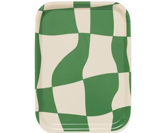 Green Checkerboard Serving Tray – Natural Pattern Kitchen Decor (21 x 34 cm)