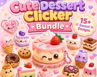 Cute Dessert Clicker Bundle STL 3MF | Cake & Waffle Fidget Clicker Files | Kawaii Food 3D Print Toy Pack | 10+ Designs