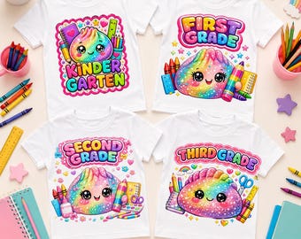Glitter Dumpling School Bundle PNG, Kindergarten to Fourth Grade, Kawaii Back to School Shirt Design,Instant Download