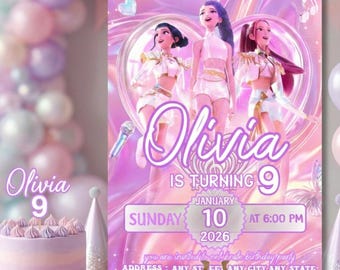 Kpop Demon Hunters Birthday Invitation, Anime Theme party, Huntrix Invite, K-pop Invites Editable Instant Digital Download