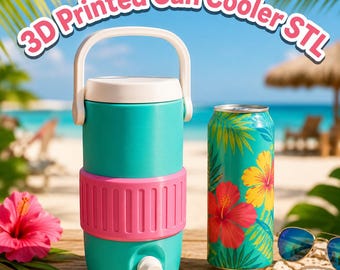 3D Printed Can Cooler STL File | 12oz Soda Can Holder | Drink Dispenser Cooler | Straw Lid Cooler | Instant Download | 3MF STL File