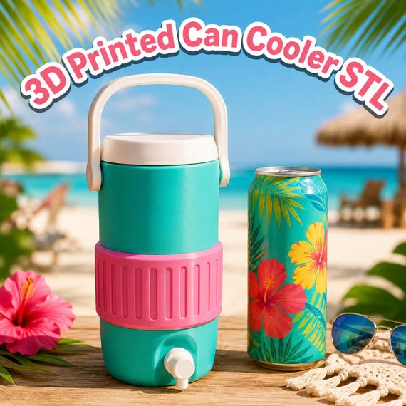 3D Printed Can Cooler STL File | 12oz Soda Can Holder | Drink Dispenser Cooler | Straw Lid Cooler | Instant Download | 3MF STL File