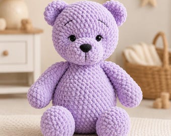 Chenille Teddy Bear Crochet Pattern PDF — Velvet Yarn Amigurumi, Plush Stuffed Bear, Instant Download, US Terms