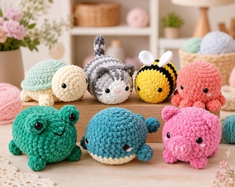 No Sew Crochet Pattern Bundle, 7 Mini Amigurumi Plushies, Beginner Easy Crochet, Market Prep PDF, Instant Download