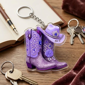 Custom Name Cowgirl Boot Keychain, Personalized Western Acrylic Purse Charm