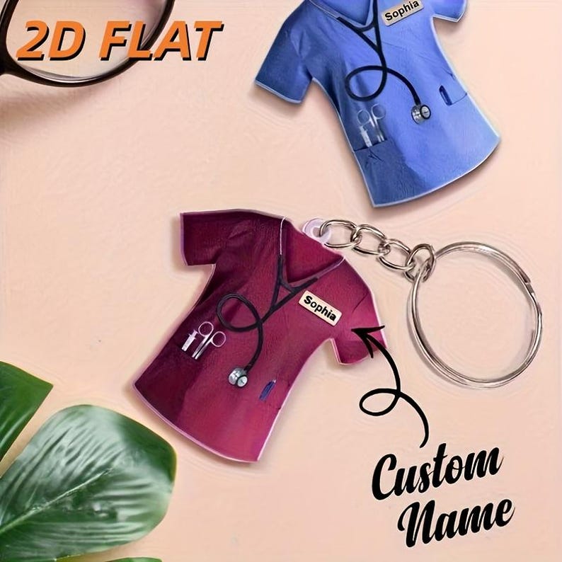 Custom Nurse Scrub Top Keychain, Personalized Name Tag Charm, Medical ...