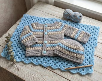 Crochet Baby Cardigan and Hat Pattern – Cute Infant Sweater Set DIY PDF Knitting Style Outfit