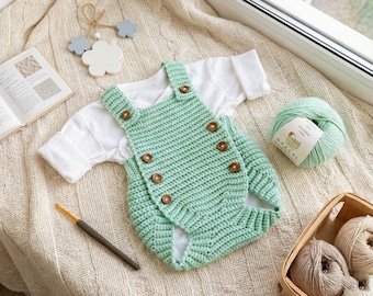 Crochet Baby Romper Pattern – Cute Baby Romper Amigurumi PDF, Baby Romper with Buttons and Straps, Handmade Baby Clothes
