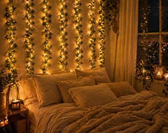 TikTok Room Decor Ivy String Lights, Aesthetic Vine LED Lights for Wall, Cozy Bedroom Glow Up, Fairy Lights Dorm Decor