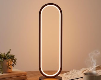 Modern Oval Ring LED Table Lamp | Dimmable Light, 3 Color Temperatures, Black Bedside Lamp