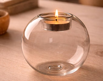 Glass Tealight Holder, Minimal Candle Holder, Floating Glass Candle Decor, Romantic Table Centerpiece, Cozy Home Decor