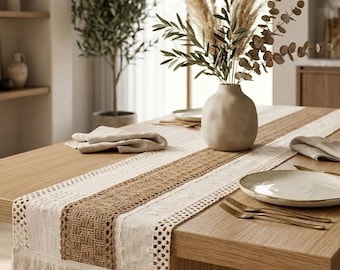 Modern Linen-Blend Table Runner | Rustic Boho Farmhouse Dining Decor