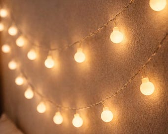 Guirnalda de luces LED cálidas con forma de globo, luces de hadas con alimentación USB, decoración para dormitorio, boda y jardín.