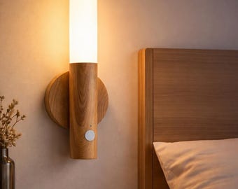 USB wiederaufladbare Bewegungssensor Nachtlicht, magnetische Holzwandlampe, Nachttischlampe, warme Umgebungsbeleuchtung, minimalistische Wohnkultur