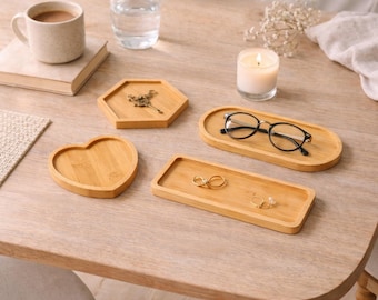 Natural Bamboo Decorative Tray | Minimalist Organizer for Coffee Table, Jewelry, Candles