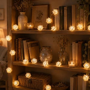 White Rose LED Fairy Lights Battery Operated | Romantic Flower String Lights for Bedroom Decor, Wedding, Nursery, Party, Valentine's Gift