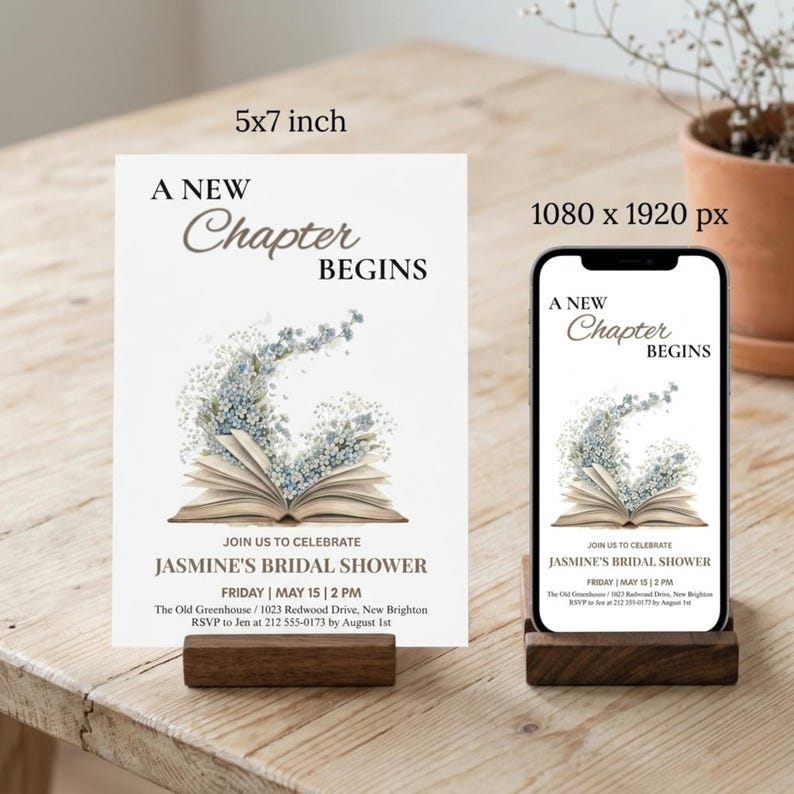 A New Chapter Bridal Shower Invite Set, Book-themed Bachelorette Party ...