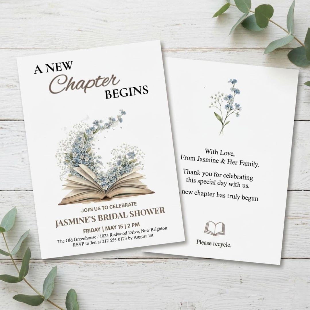 A New Chapter Bridal Shower Invite Set, Book-themed Bachelorette Party ...