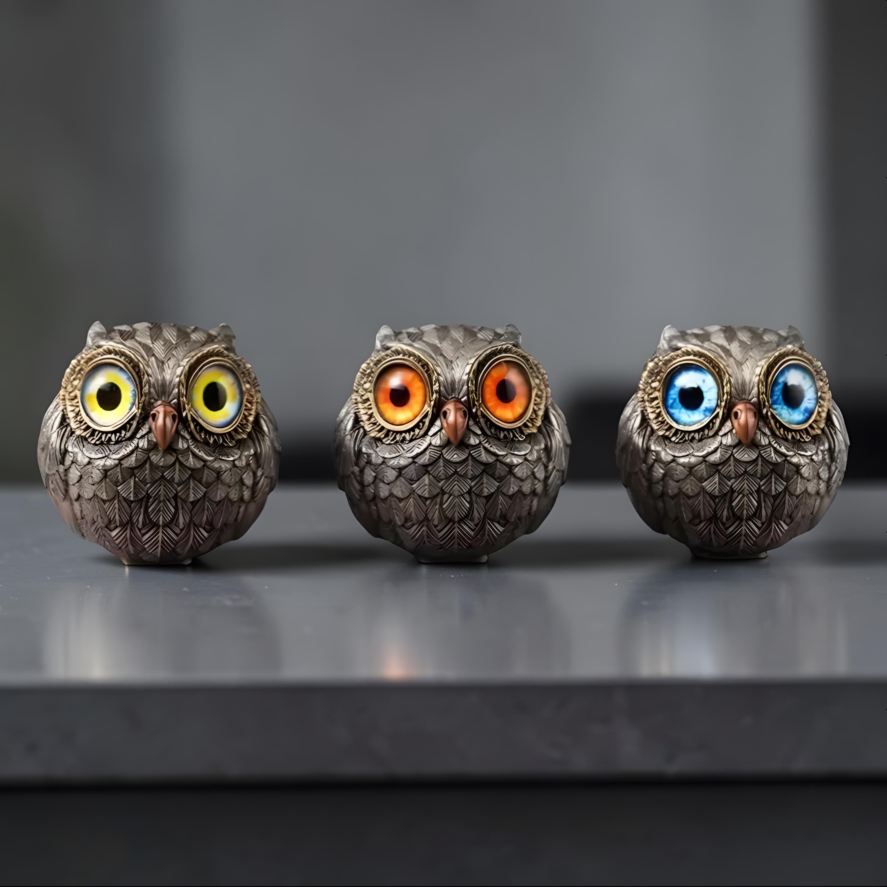 Owl Figurine Decor | Cute Owl Statue | Colorful Eyes Mini Owl Sculpture