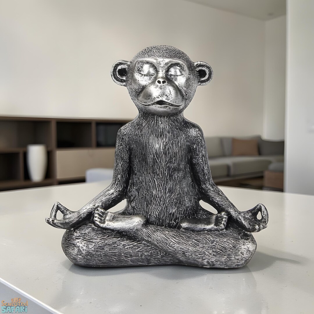 Meditating Monkey Statue | Zen Yoga Figurine, Mindful Decor - Etsy