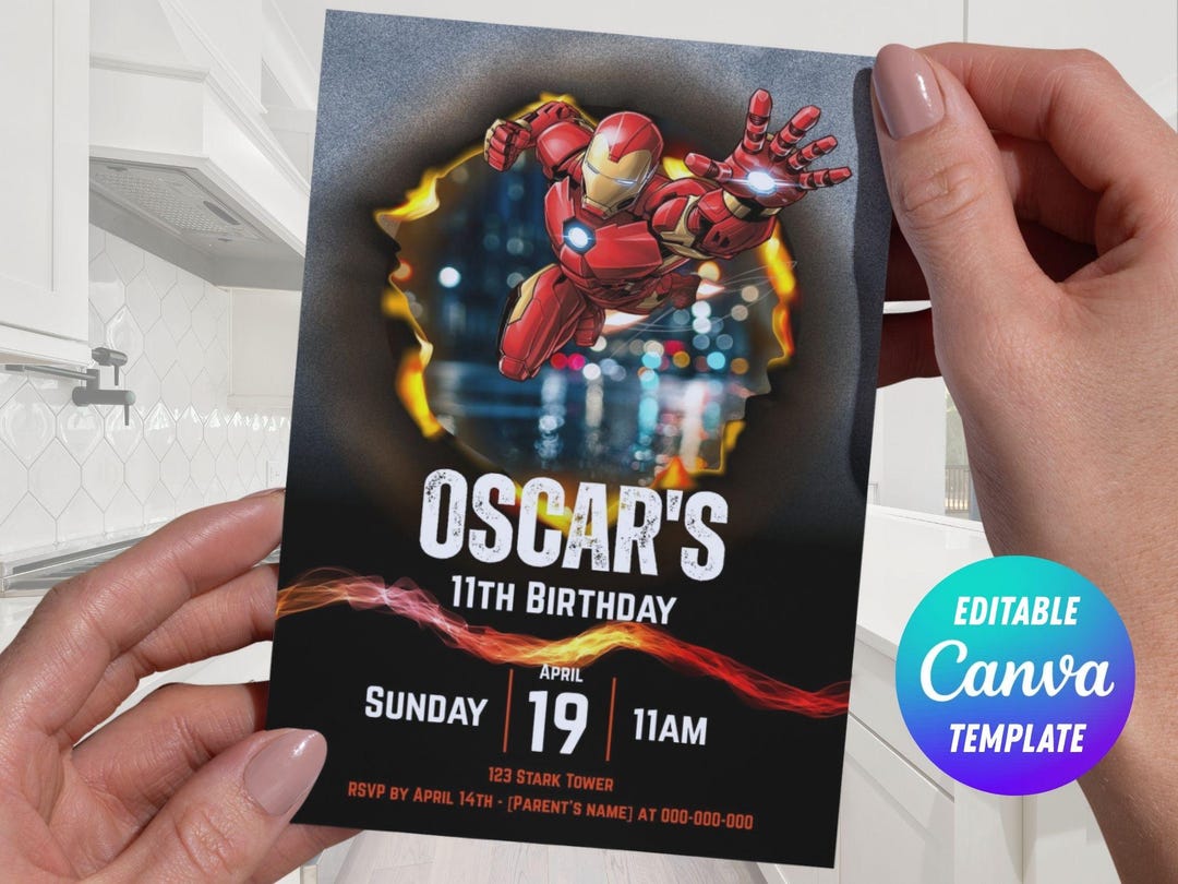 Marvel Avengers | Iron Man | Birthday Invitation Editable Canva ...