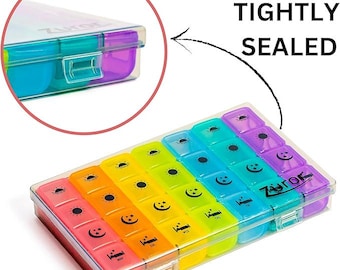 Weekly Pill Organizer 7 Day Pill Box 28 Compartments Medicine Storage Case Travel Pill Case Vitamin Organizer Daily Tablet Box