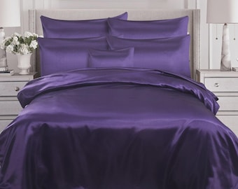 6 Piece Satin Silk Bedding Set Duvet Cover Fitted Sheet 4 Pillowcases Luxury Silky Bed Set All Sizes UK